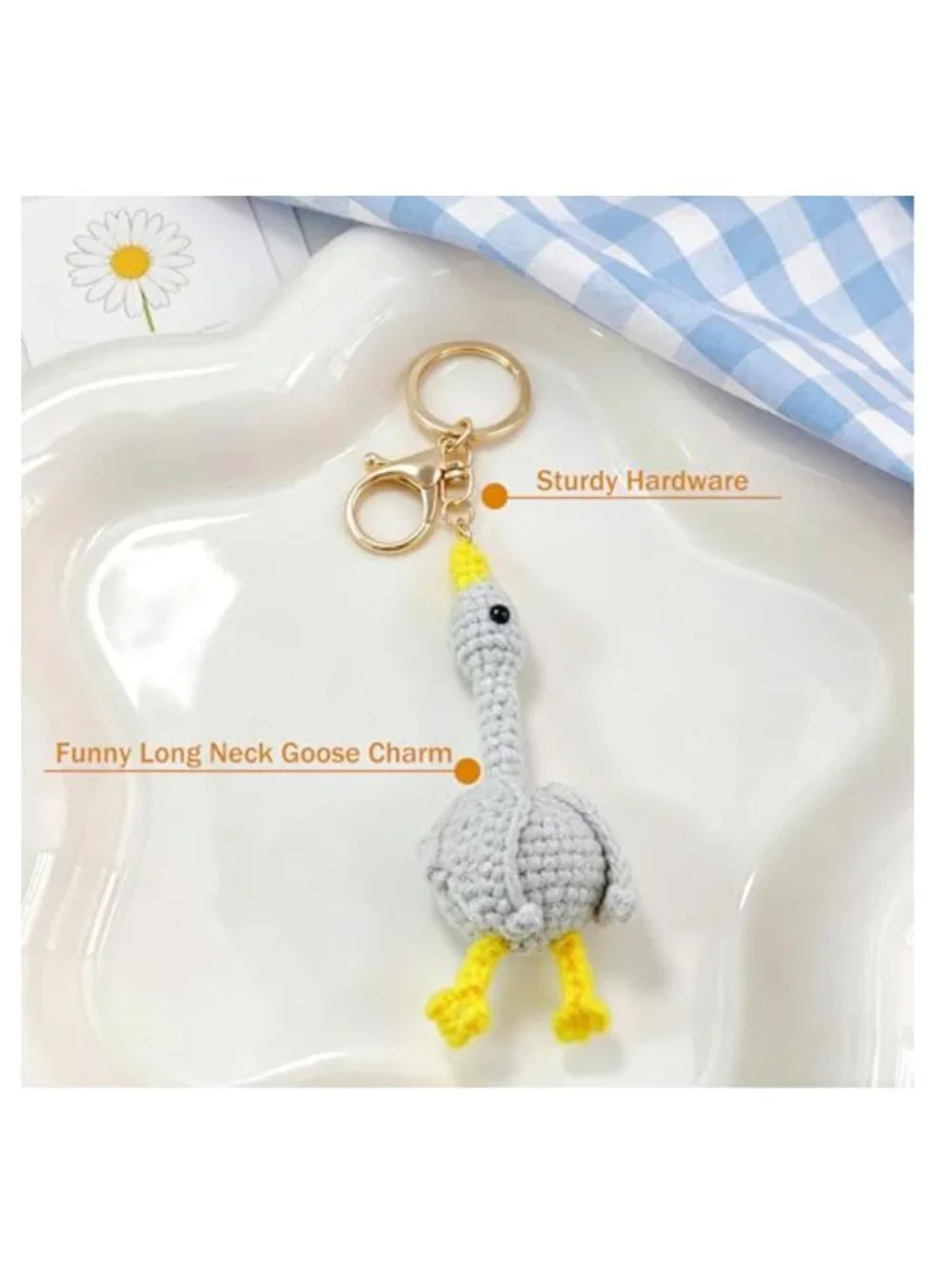 Crochet Goose Keychain Purse Charm Cute Animal Bag Accessory